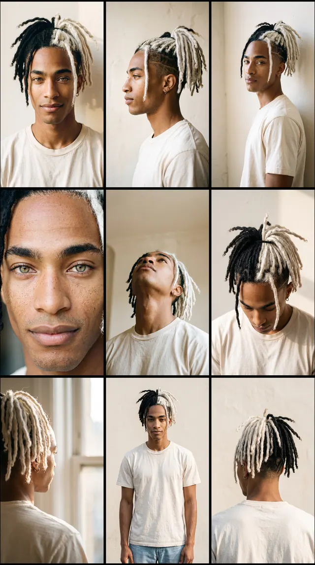 La biblia de Joe: nueve vistas de la misma cara, con sus rastas mitad negras, mitad blancas.