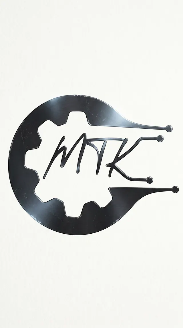 Propuesta de logo 1: el logo de MTK en metal oscuro pulido sobre blanco